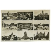 Postkarte mit Ansichten von Leipzig, verschickt von der Leipziger Messe 1936